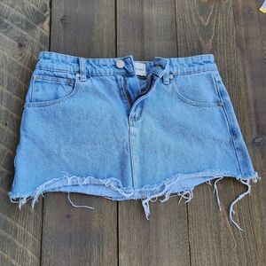 Abrand Blue Destryed Denim Frayed Hem Mini Skirt Sz 26